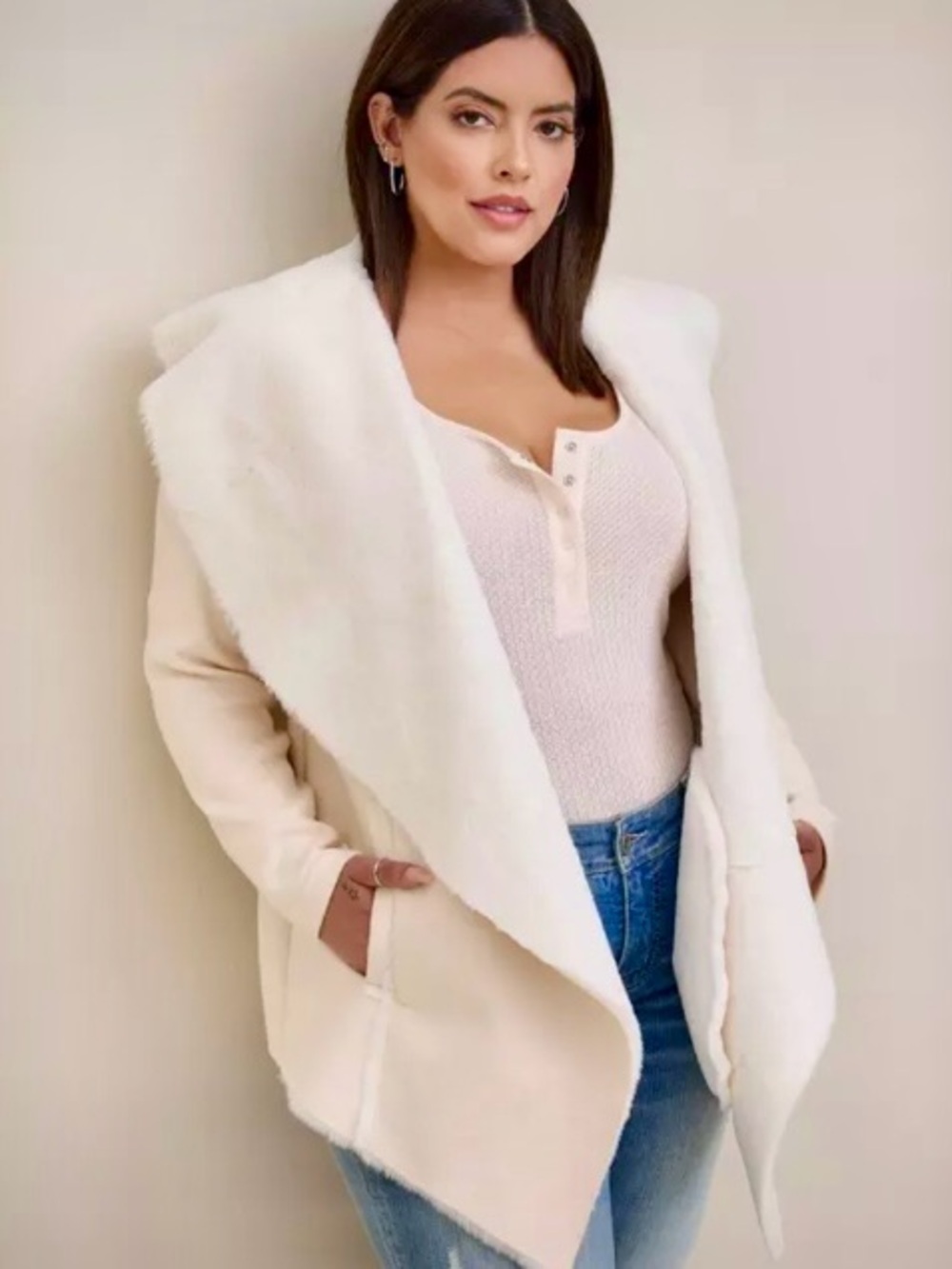 Torrid Faux Suede - Faux Fur Drape Front Jacket - Size 1X - EUC!